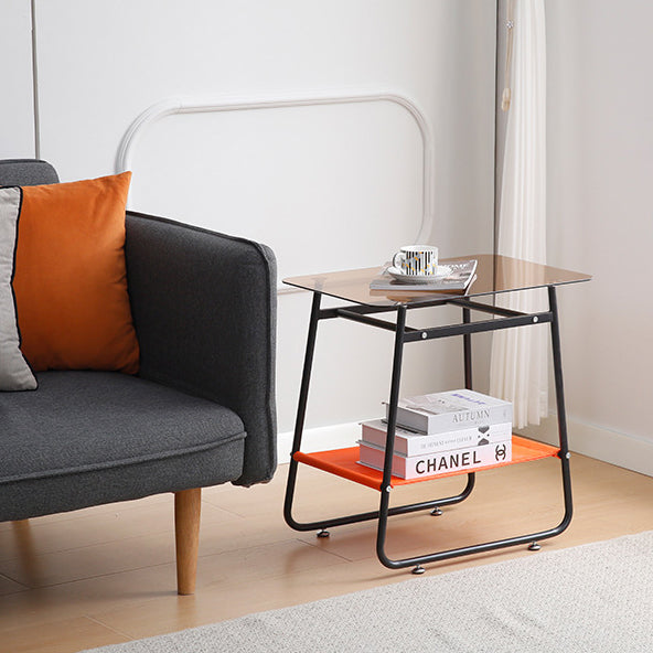 Mesa Auxiliar de Vidrio Transparente Escandinavo Contemporáneo de Hierro de 2 Niveles para Sala de Estar 