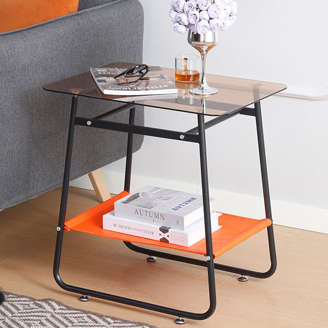 Mesa Auxiliar de Vidrio Transparente Escandinavo Contemporáneo de Hierro de 2 Niveles para Sala de Estar 
