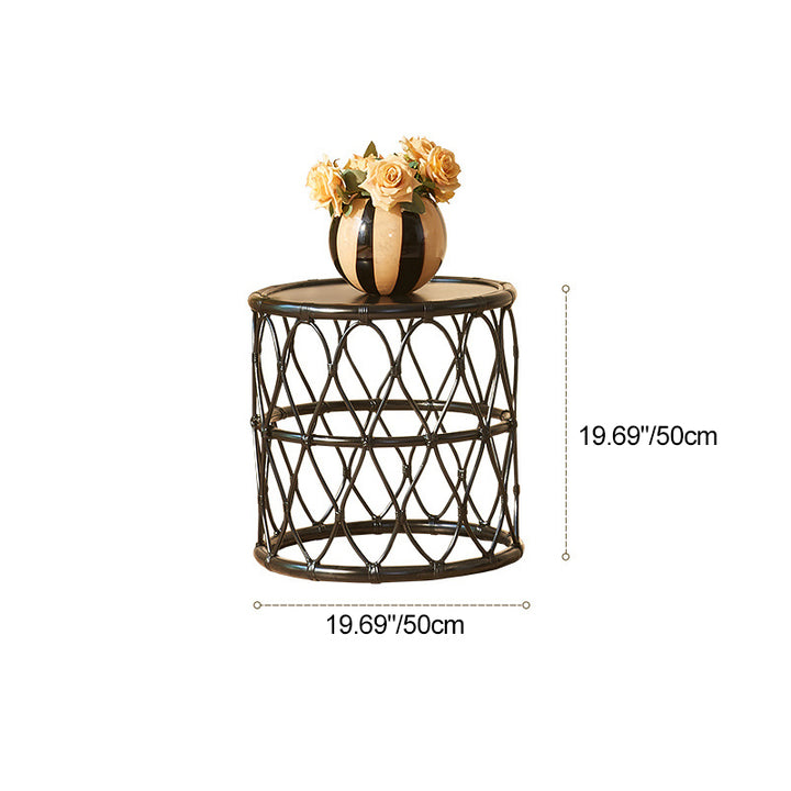Table d'appoint en bois massif avec tissage en rotin cylindrique scandinave contemporain 1 - niveau pour salon 