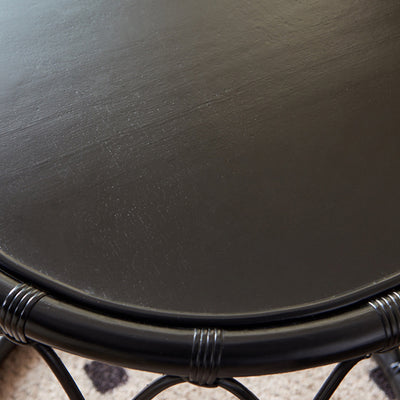 Mesa auxiliar contemporánea escandinava de tejido de ratán cilíndrico de red de madera maciza de 1 nivel para sala de estar 