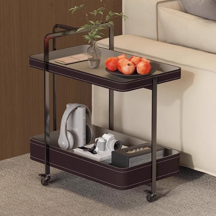 Contemporary Scandinavian Rectangle Saddle Leather Stainless Steel Side Table 2 - Tier For Living Room