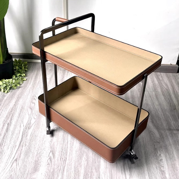 Contemporary Scandinavian Rectangle Saddle-Style Faux Leather Stainless Steel Side Table 2 - Tier For Living Room