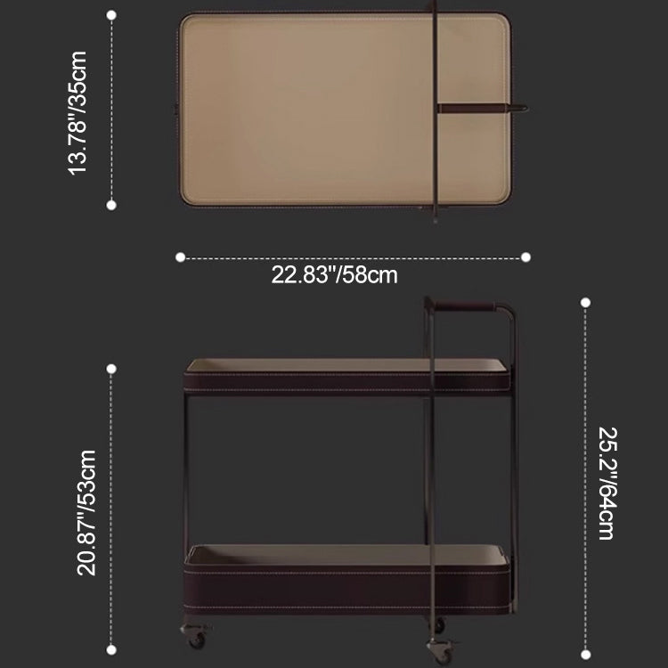 Contemporary Scandinavian Rectangle Saddle Leather Stainless Steel Side Table 2 - Tier For Living Room
