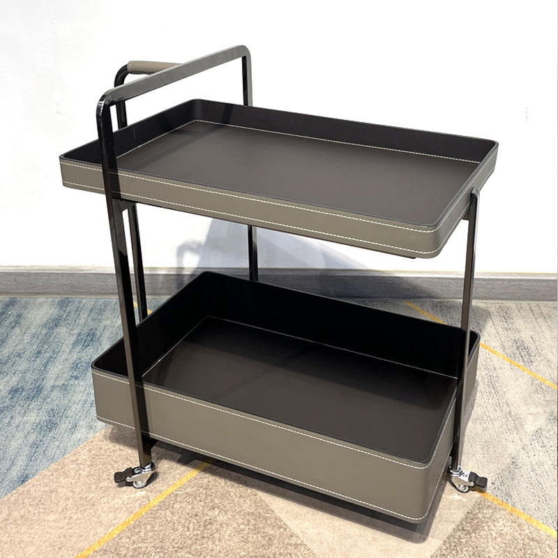 Contemporary Scandinavian Rectangle Saddle Leather Stainless Steel Side Table 2 - Tier For Living Room