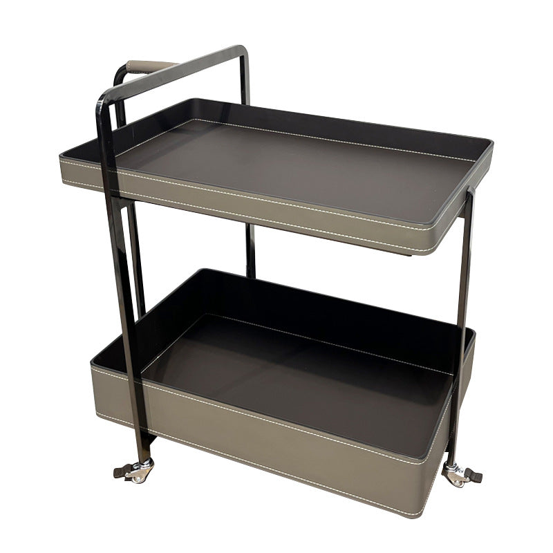Contemporary Scandinavian Rectangle Saddle Leather Stainless Steel Side Table 2 - Tier For Living Room