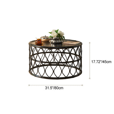 Contemporary Scandinavian Cylinder Rattan Weaving Net Solid Wood Coffee Table 1 - Tier For Living Room