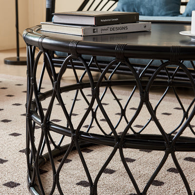 Contemporary Scandinavian Cylinder Rattan Weaving Net Solid Wood Coffee Table 1 - Tier For Living Room