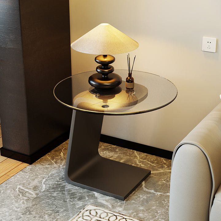 Contemporary Nordic Round Medium Density Fiberboard Glass Acrylic Microcrystalline Stone Carbon Steel Marble End Table 2 - Tier For Living Room