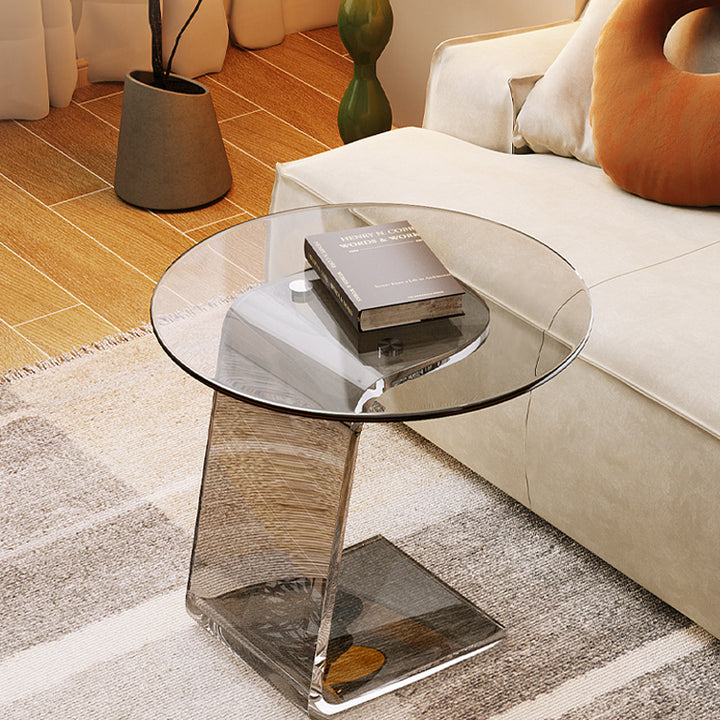 Contemporary Nordic Round Medium Density Fiberboard Glass Acrylic Microcrystalline Stone Carbon Steel Marble End Table 2 - Tier For Living Room
