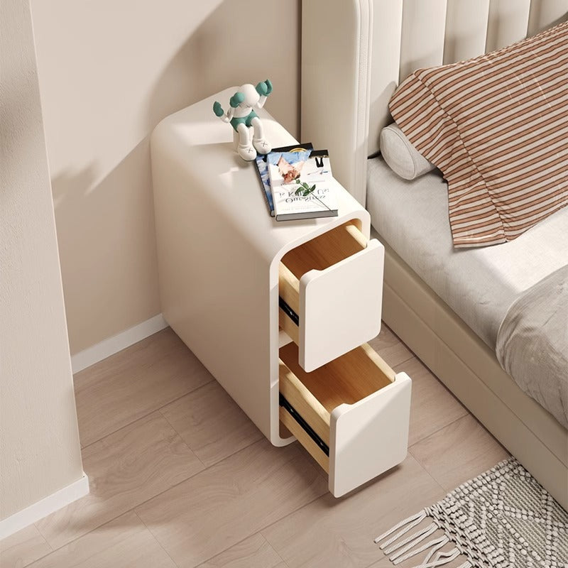 Modern Minimalist Rectangular Cube Leather Solid Wood Hardware Nightstand 2 - Drawer For Bedroom