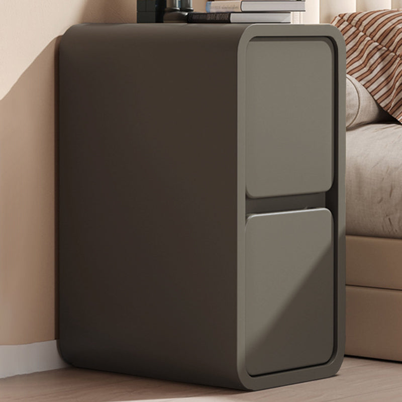 Modern Minimalist Rectangular Cube Nappa Microfiber Leather Solid Wood Hardware Nightstand 2 - Drawer For Bedroom