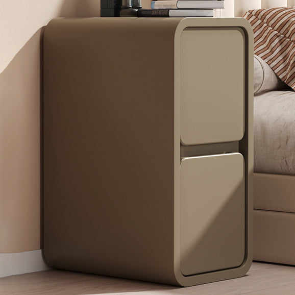 Modern Minimalist Rectangular Cube Leather Solid Wood Hardware Nightstand 2 - Drawer For Bedroom