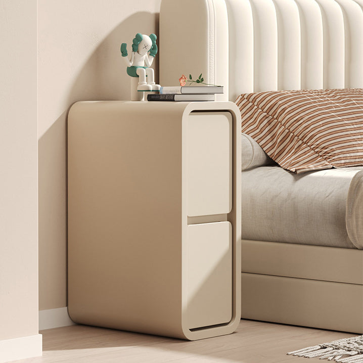 Modern Minimalist Rectangular Cube Leather Solid Wood Hardware Nightstand 2 - Drawer For Bedroom