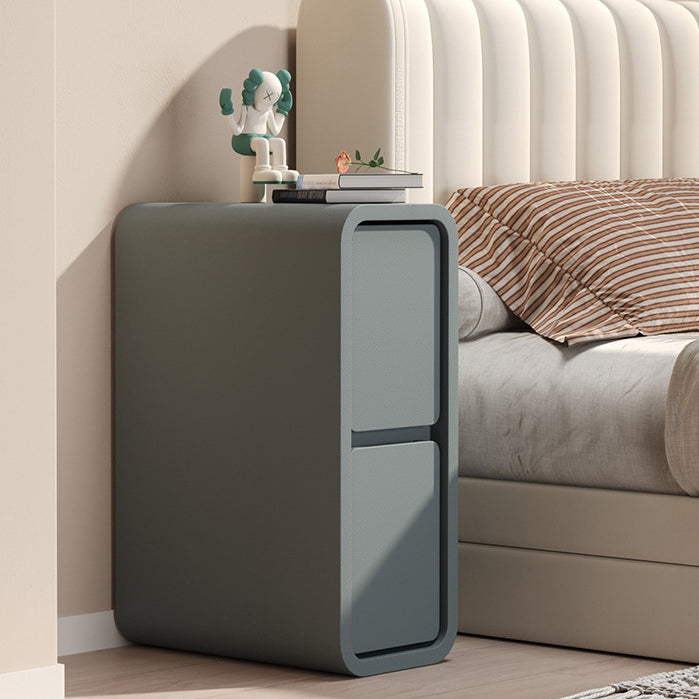 Modern Minimalist Rectangular Cube Leather Solid Wood Hardware Nightstand 2 - Drawer For Bedroom