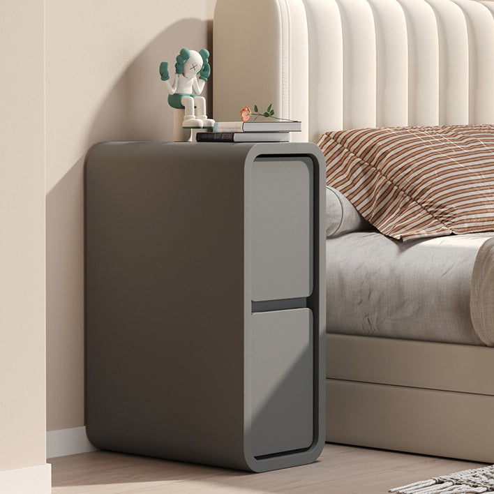 Modern Minimalist Rectangular Cube Leather Solid Wood Hardware Nightstand 2 - Drawer For Bedroom