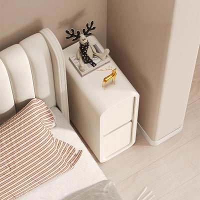 Modern Minimalist Rectangular Cube Leather Solid Wood Hardware Nightstand 2 - Drawer For Bedroom