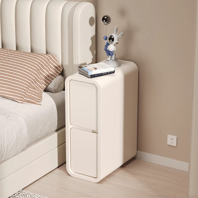 Modern Minimalist Rectangular Cube Leather Solid Wood Hardware Nightstand 2 - Drawer For Bedroom