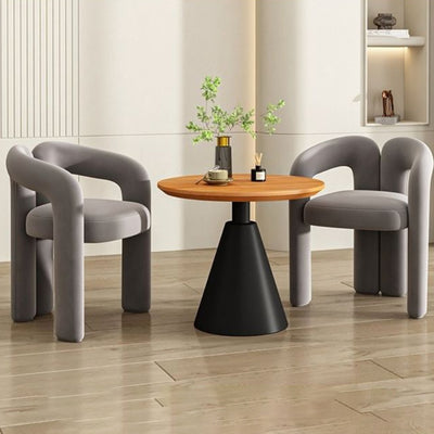 Contemporary Scandinavian Round Cone Iron Base Solid Wood Side Table 1 - Tier For Living Room