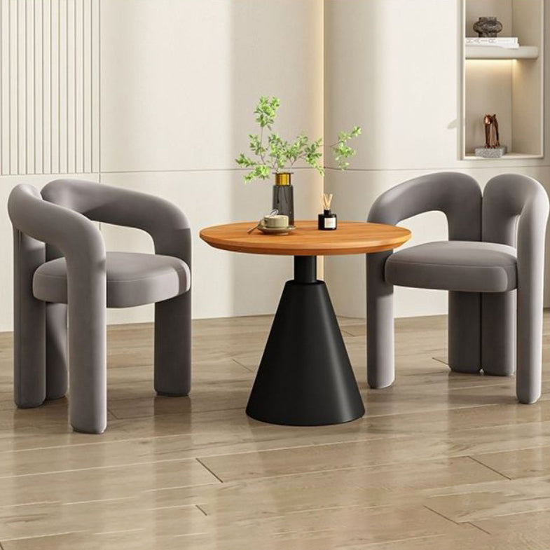 Contemporary Scandinavian Round Cone Iron Base Solid Wood Side Table 1 - Tier For Living Room
