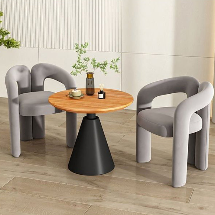 Contemporary Scandinavian Round Cone Iron Base Solid Wood Side Table 1 - Tier For Living Room