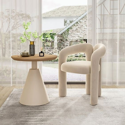 Contemporary Scandinavian Round Cone Iron Base Solid Wood Side Table 1 - Tier For Living Room