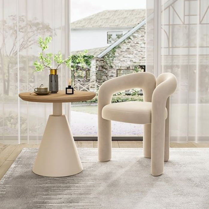 Contemporary Scandinavian Round Cone Iron Base Solid Wood Side Table 1 - Tier For Living Room