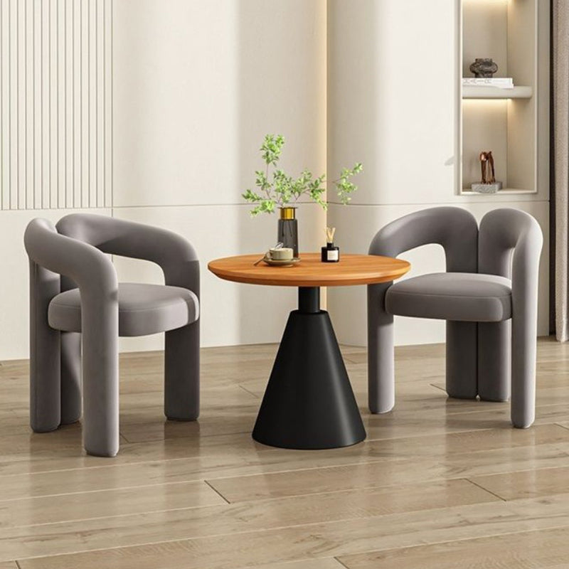 Contemporary Scandinavian Round Cone Iron Base Solid Wood Side Table 1 - Tier For Living Room