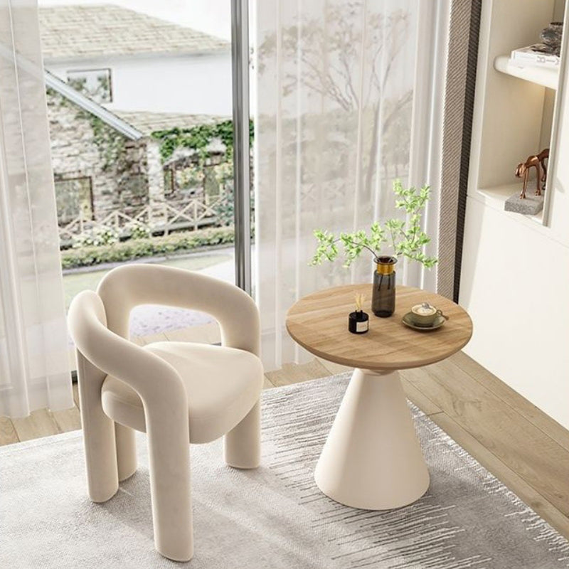 Contemporary Scandinavian Round Cone Iron Base Solid Wood Side Table 1 - Tier For Living Room
