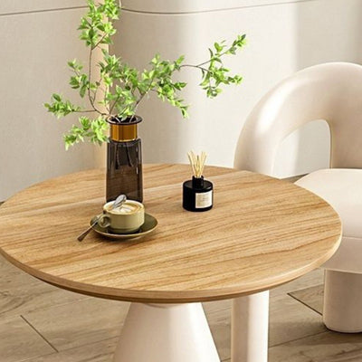 Contemporary Scandinavian Round Cone Iron Base Solid Wood Side Table 1 - Tier For Living Room