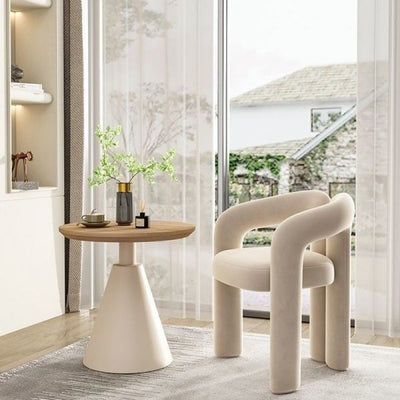 Contemporary Scandinavian Round Cone Iron Base Solid Wood Side Table 1 - Tier For Living Room