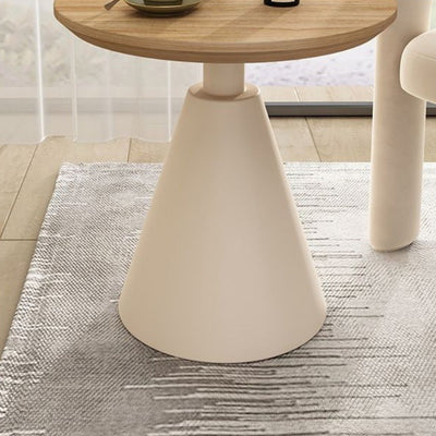 Contemporary Scandinavian Round Cone Iron Base Solid Wood Side Table 1 - Tier For Living Room