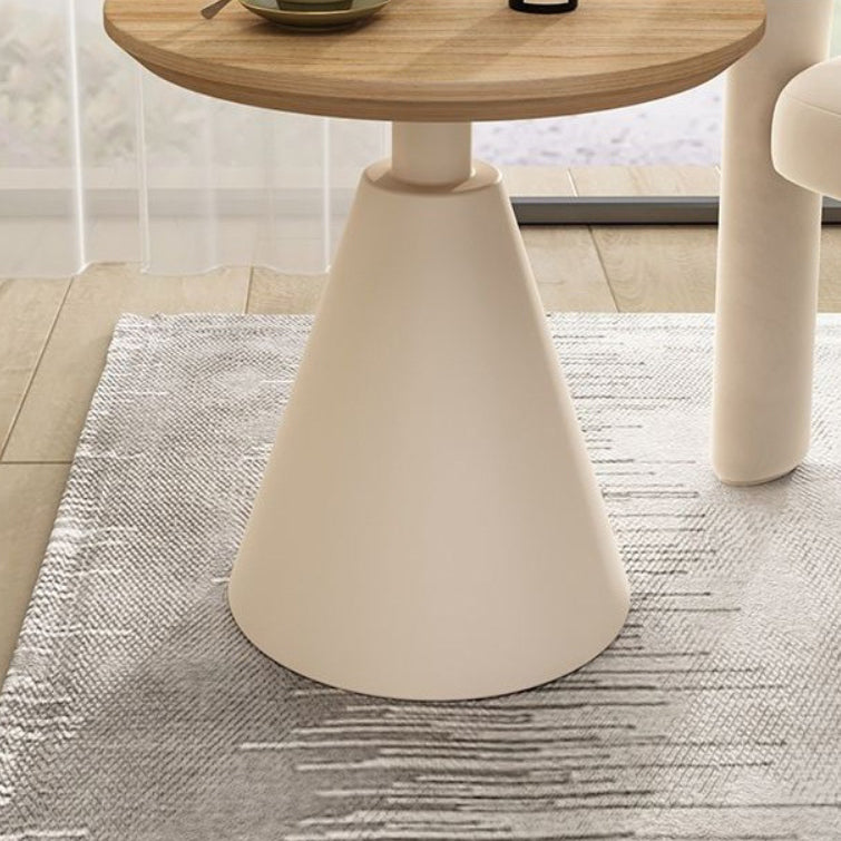 Contemporary Scandinavian Round Cone Iron Base Solid Wood Side Table 1 - Tier For Living Room