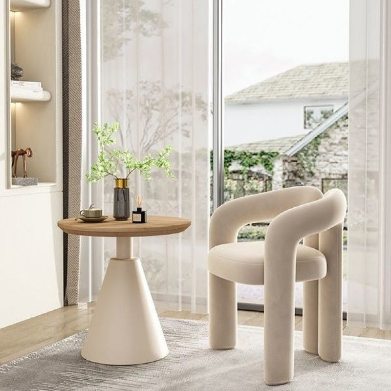 Contemporary Scandinavian Round Cone Iron Base Solid Wood Side Table 1 - Tier For Living Room