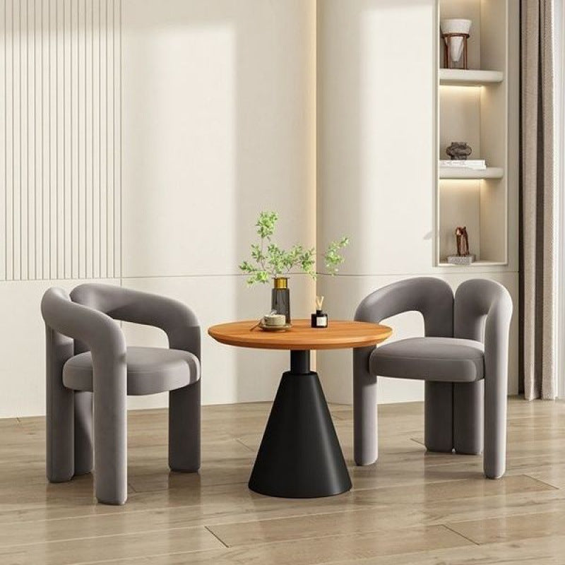 Contemporary Scandinavian Round Cone Iron Base Solid Wood Side Table 1 - Tier For Living Room