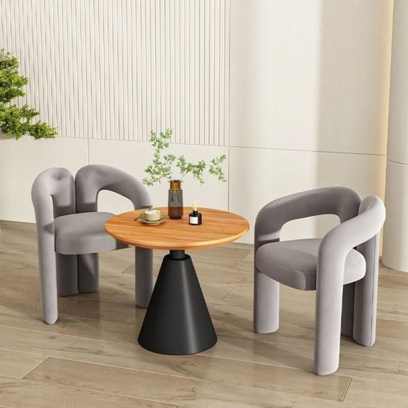 Contemporary Scandinavian Round Cone Iron Base Solid Wood Side Table 1 - Tier For Living Room