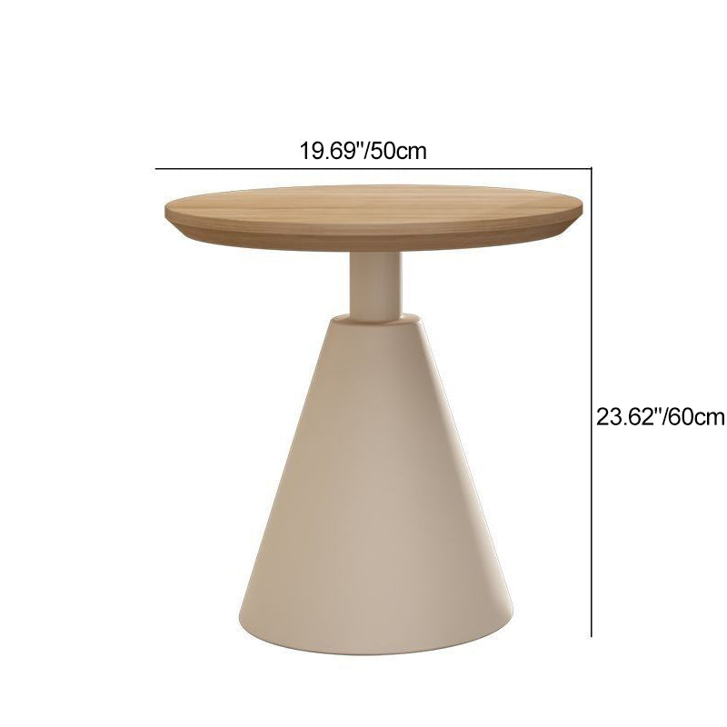 Contemporary Scandinavian Round Cone Iron Base Solid Wood Side Table 1 - Tier For Living Room