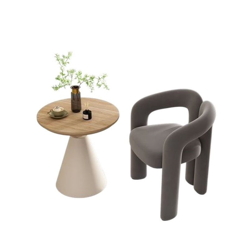 Contemporary Scandinavian Round Cone Iron Base Solid Wood Side Table 1 - Tier For Living Room