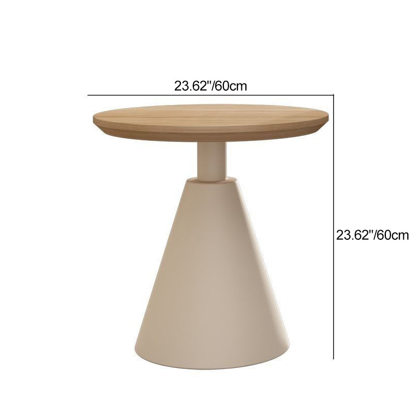 Contemporary Scandinavian Round Cone Iron Base Solid Wood Side Table 1 - Tier For Living Room