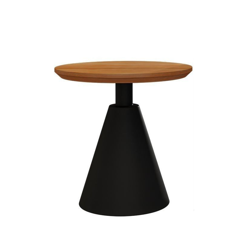 Contemporary Scandinavian Round Cone Iron Base Solid Wood Side Table 1 - Tier For Living Room