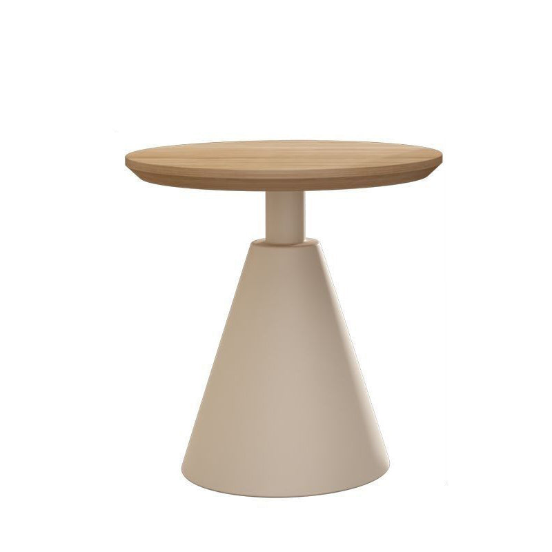 Contemporary Scandinavian Round Cone Iron Base Solid Wood Side Table 1 - Tier For Living Room