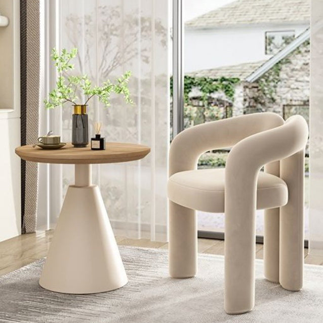 Contemporary Scandinavian Round Cone Iron Base Solid Wood Side Table 1 - Tier For Living Room