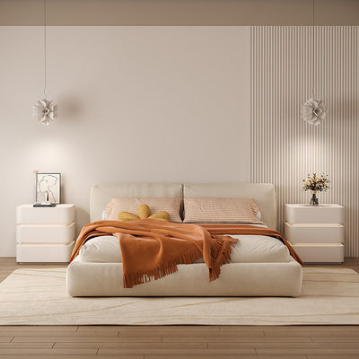 Table de chevet moderne minimaliste en bois massif avec bande lumineuse à trois tiroirs pour chambre 