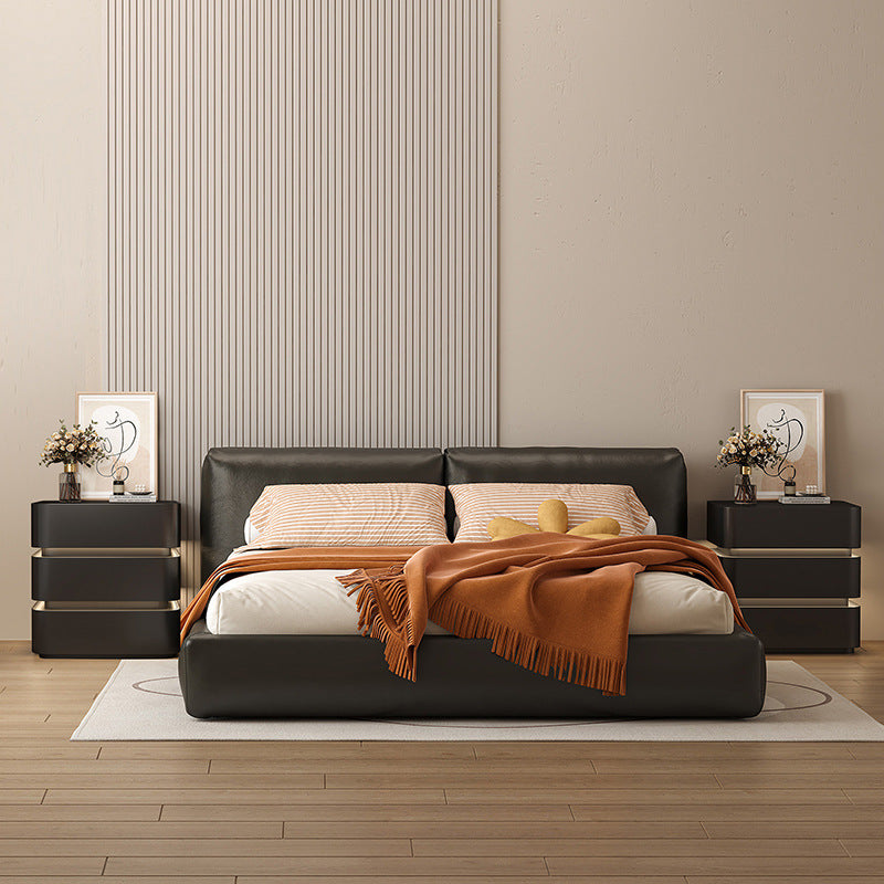 Table de chevet moderne minimaliste en bois massif avec bande lumineuse à trois tiroirs pour chambre 