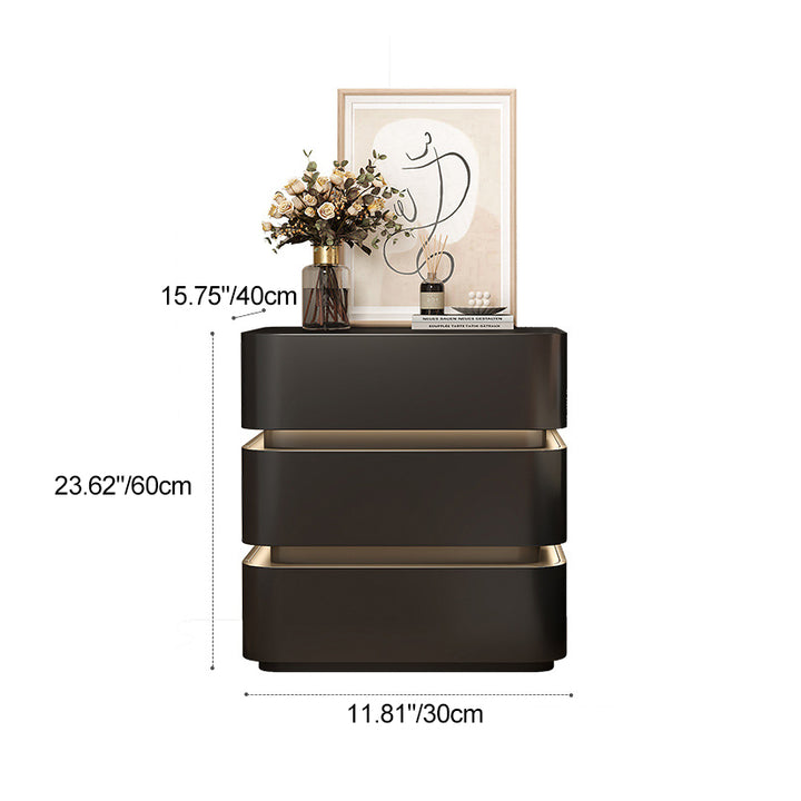 Modern Minimalist Square Cube Solid Eucalyptus Plywood Light Strip Nightstand 3 - Drawer For Bedroom