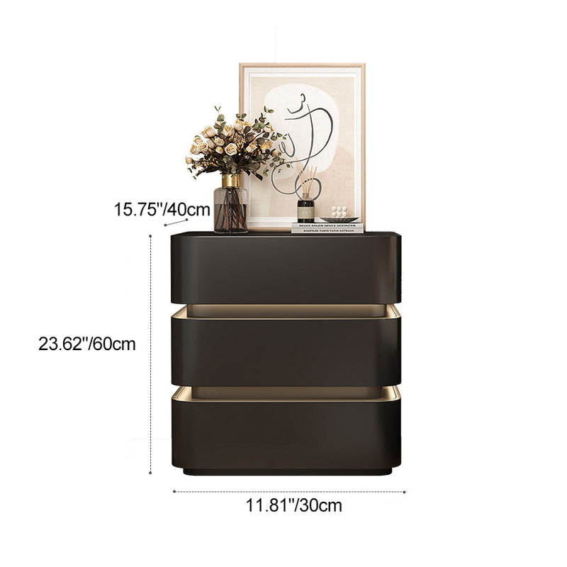 Table de chevet moderne minimaliste en bois massif avec bande lumineuse à trois tiroirs pour chambre 