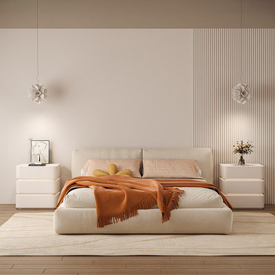 Table de chevet moderne minimaliste en bois massif avec bande lumineuse à trois tiroirs pour chambre 