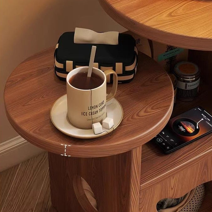 Contemporary Retro Square Round Rubber Wood Side Table 2 - Tray For Living Room