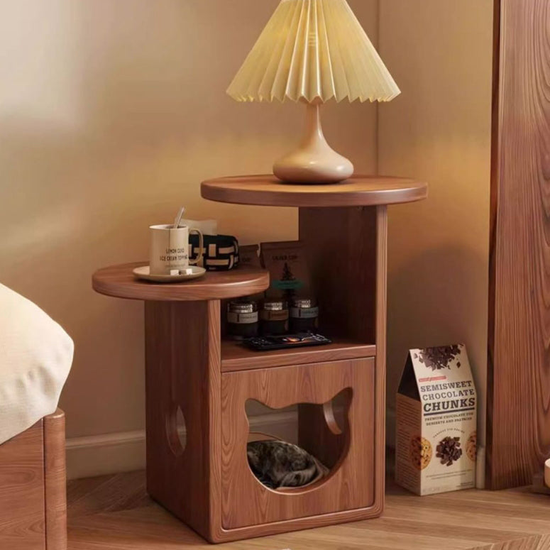 Contemporary Retro Square Round Rubber Wood Side Table 2 - Tray For Living Room