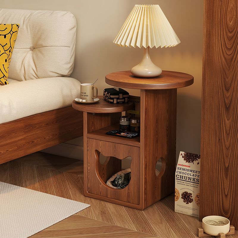 Contemporary Retro Square Round Rubber Wood Side Table 2 - Tray For Living Room