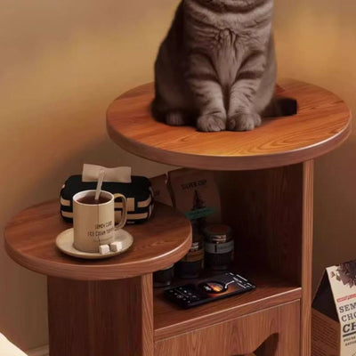 Contemporary Retro Square Round Rubber Wood Side Table 2 - Tray For Living Room